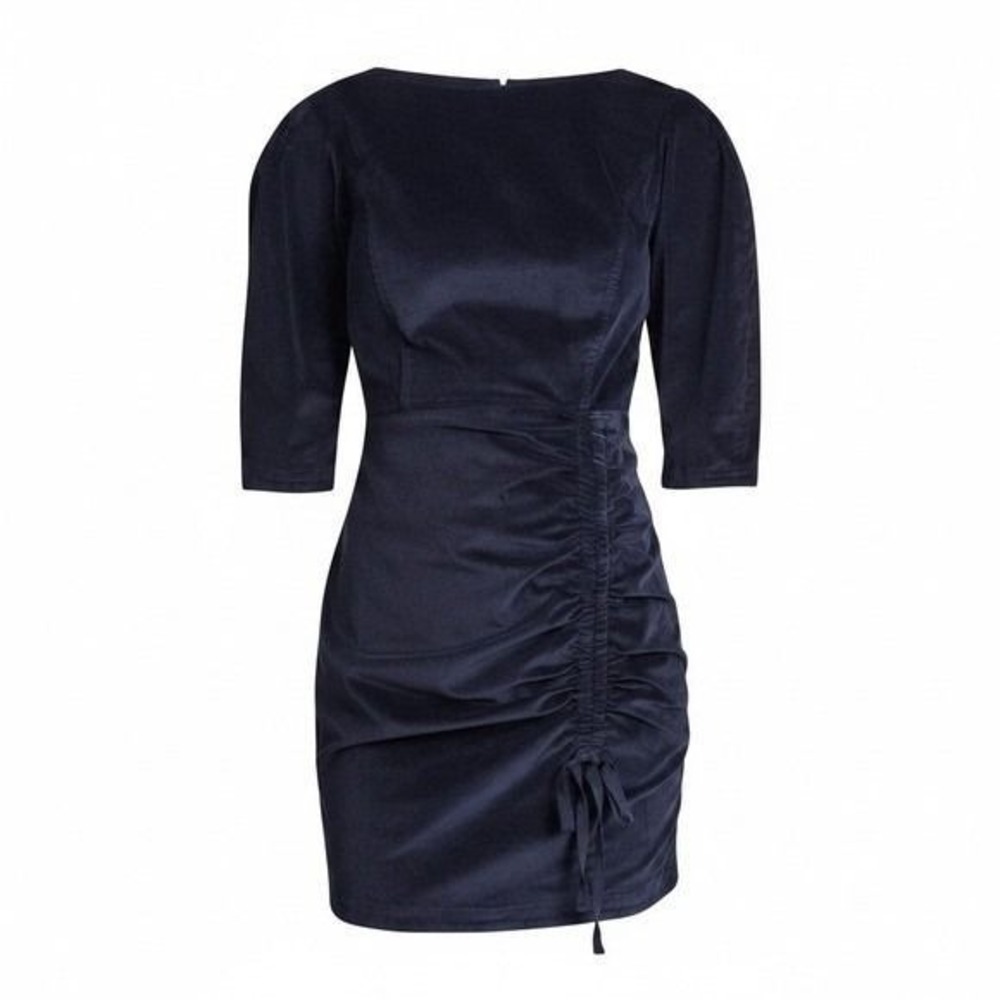La Vie Rebecca Taylor Dress Womens M Navy LS Corduroy DRS Ruched Mini